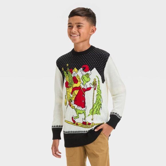 NEW Boys' The Grinch Holiday Sweater - Ivory L - Picture 1 of 5